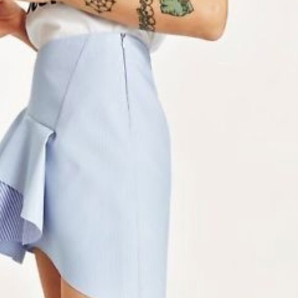 Zara Blue Stripe A-Line Frilled RUFFLE Mini SKIRT - Picture 5 of 6